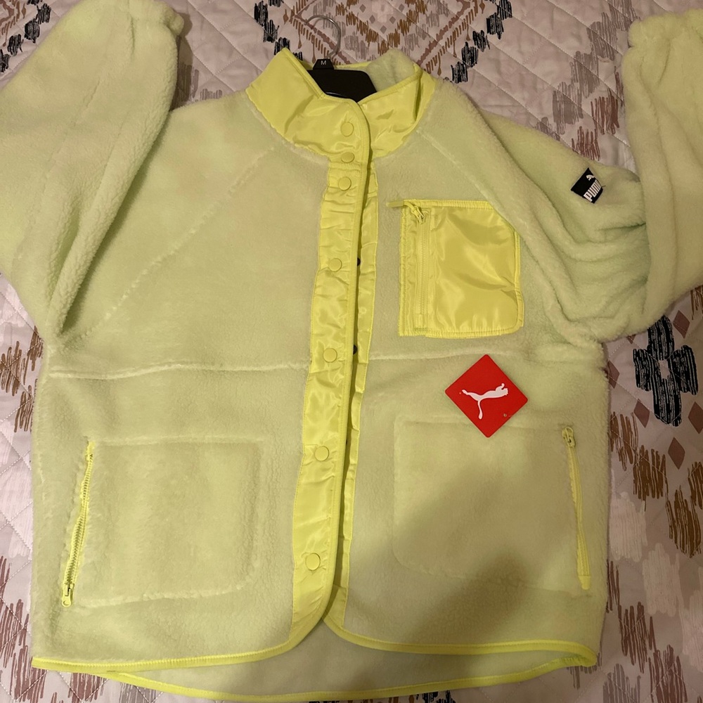 PUMA Unisex Patch Pocket Sherpa Jacket Neon‎ yellow/green. Size Medium. NWT